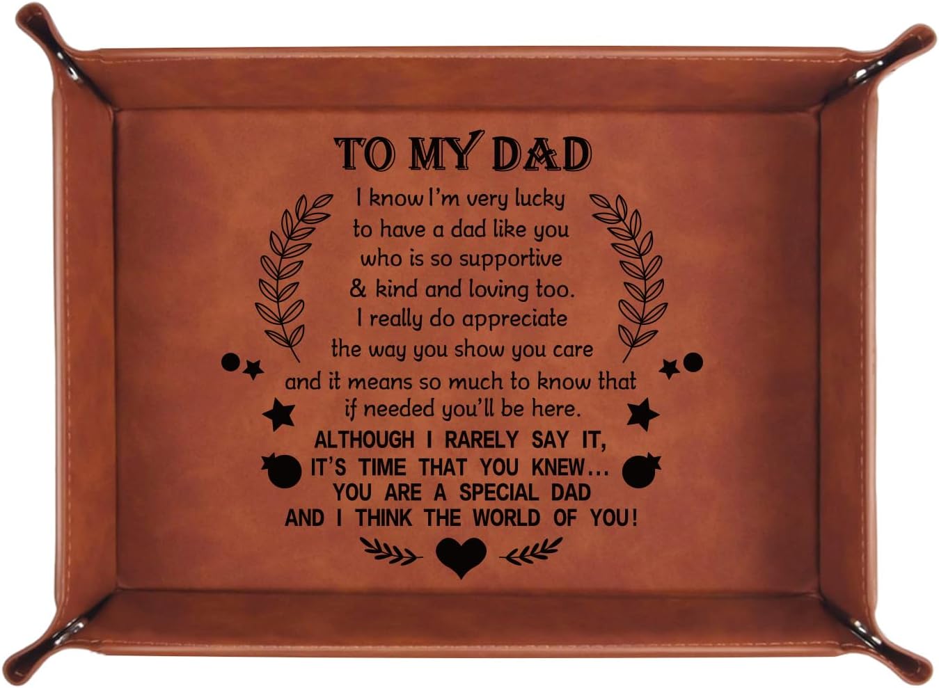 To My Dad Gifts,Leather Tray Engraved Personalized Gifts Unique Dad Birthday Gifts from Daughter Son,Valet Tray Desktop Storage Organizer (I know DAD)
