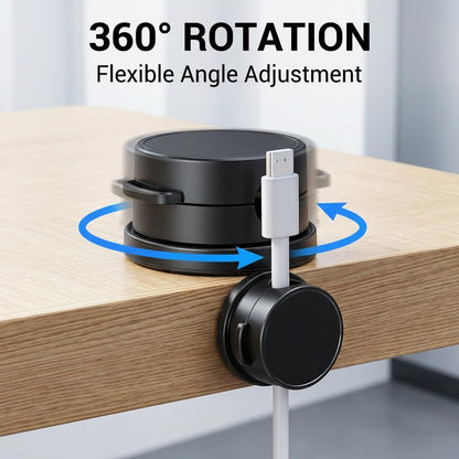 Magnetic Cable Clips, 360° Rotatable Magnetic Clips, Under Desk Cable Management, Strong Adhesive Cord Organizer for Desk, Phone, Wire Cord Holder Keeper for Home, Car, Office Accessories (Black 3PC)