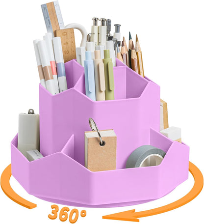 Cayxenful Pencil Pen Holder for Desk,9 Slots 360 Degree Rotating Desk Organizers,Desktop Storage Stationery Supplies Organizer, Cute Pencil Cup Pot For Office, School, Home(White)