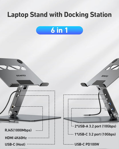BENFEI Laptop Stand with USB C 7in1 Docking Station,HDMI 4K@60Hz,1*SD 1*Micro SD,100W Power Delivery,10Gbps 1*USB C 3.2 and 2*USB A 3.2 Compatible with MacBook Pro/Air, iPad Pro, XPS, Thinkpad