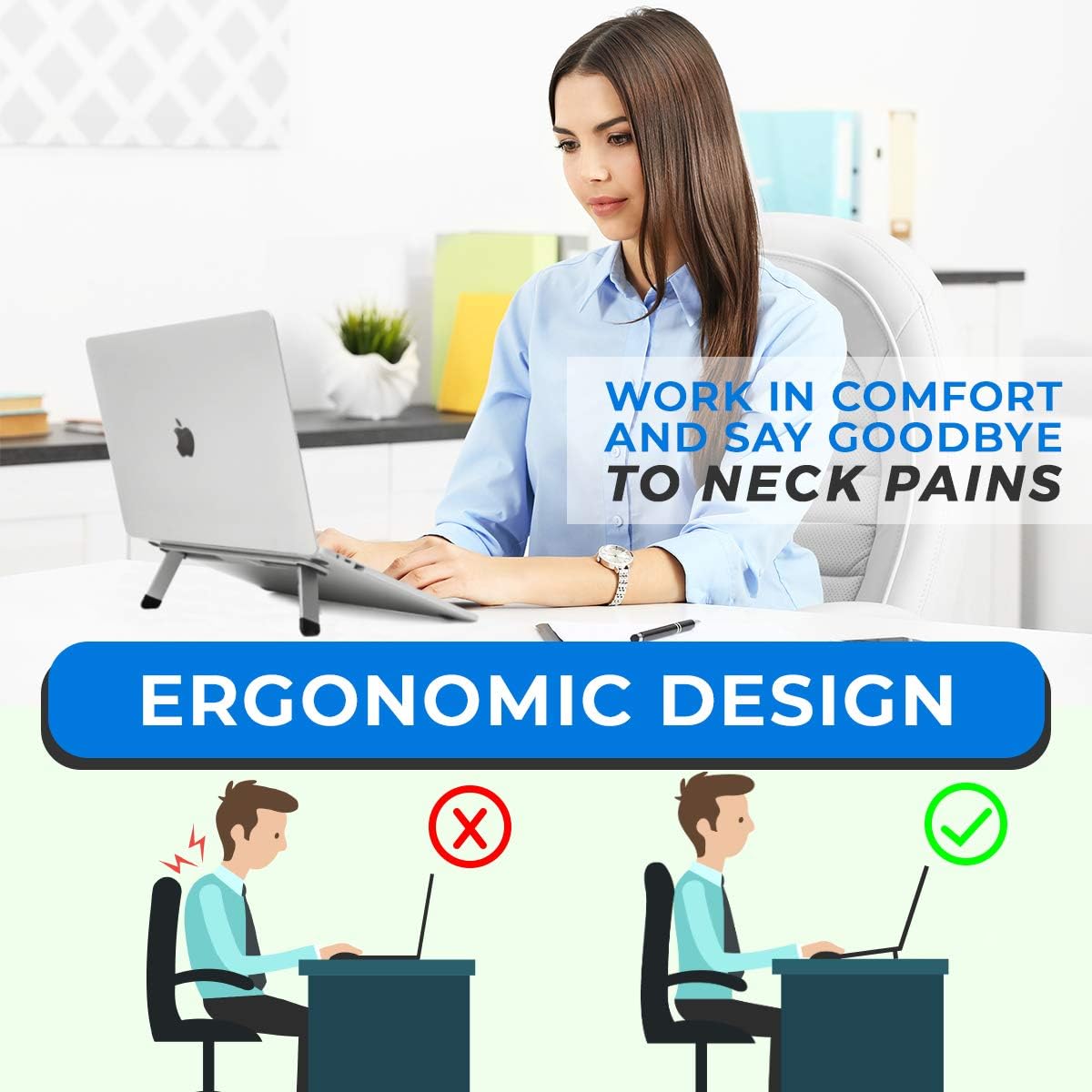 Laptop Riser for Desk – Aluminum Foldable Laptop Stand for 10”-16” Models Including MacBook, MacBook Air, iPad, HP and More – Self-Adhesive Portable Laptop Stand with Non-Skid Feet