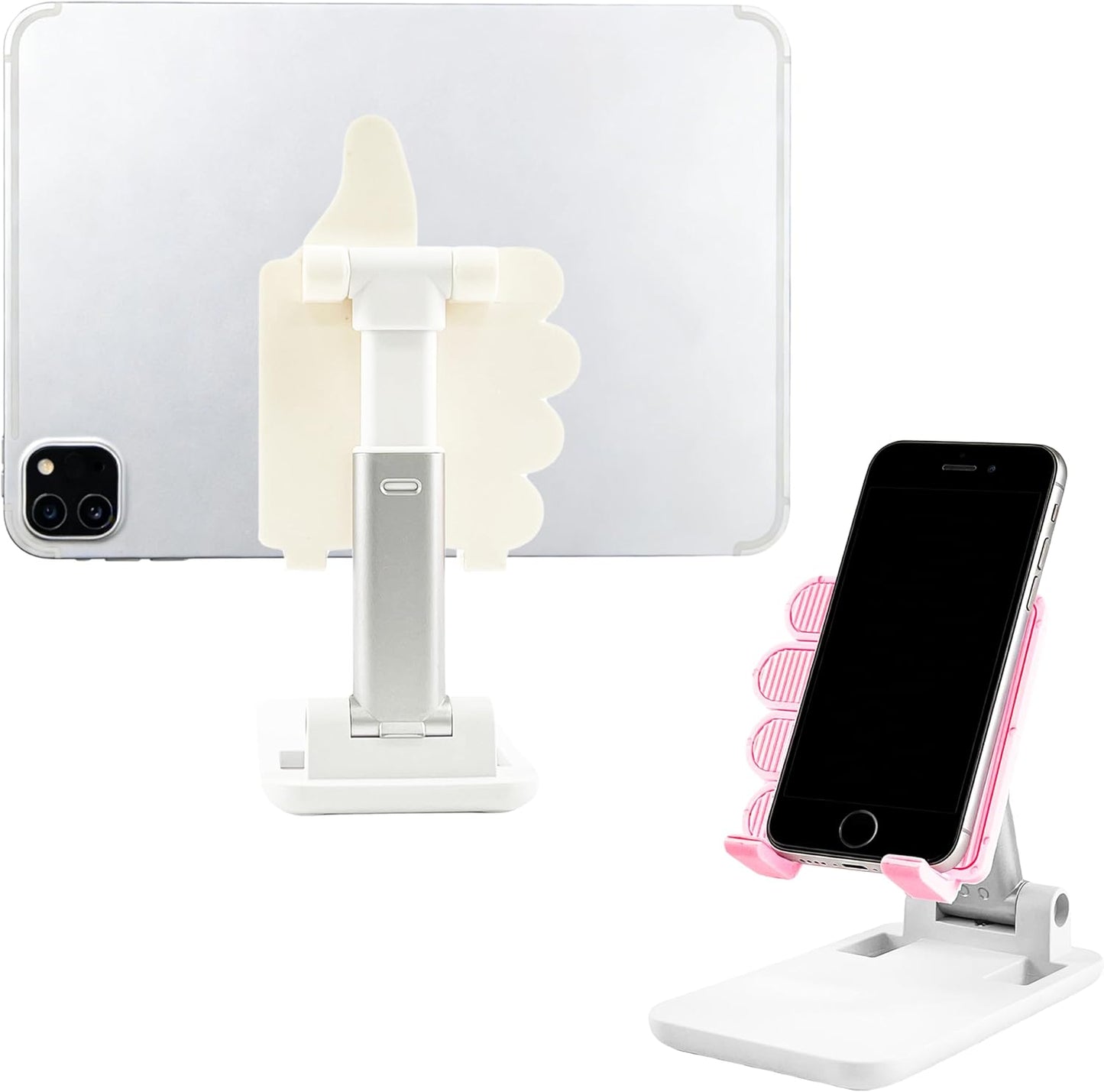Mother's Day 2 Pack Black&Pink Thumbs Up Foldable Cell Phone Stand Holder for Desk,Adjustable Silicone Anti-Slip Compatible with All Mobile Phones,Cool Gadgets Fun Desktop Accessory