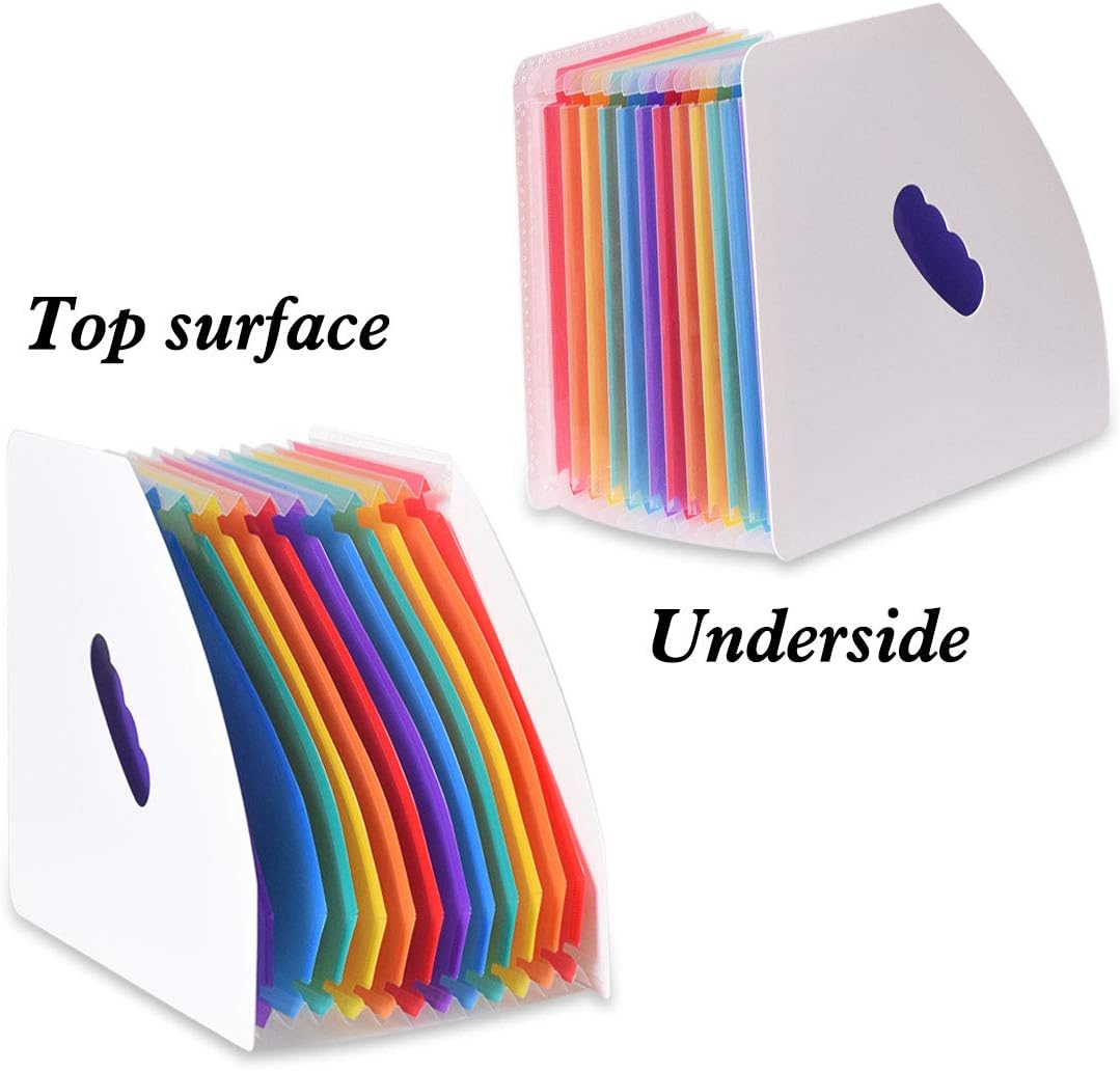 SAYEEC Rainbow Expanding File Holder Standing A4 Vertical Mini Book Organizer Magazine Basket Desktop 13 Pockets Files Folder with Handle for Students Examination Paper Bills Office Study