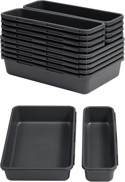 Gonice 13 PCS Drawer Organizer Tray, Interlocking Office Desk Drawer Storage, Black Plastic Organizer Bins for Office Supplies and Tools, Desk Drawer Organizer for Bathroom and Kitchen