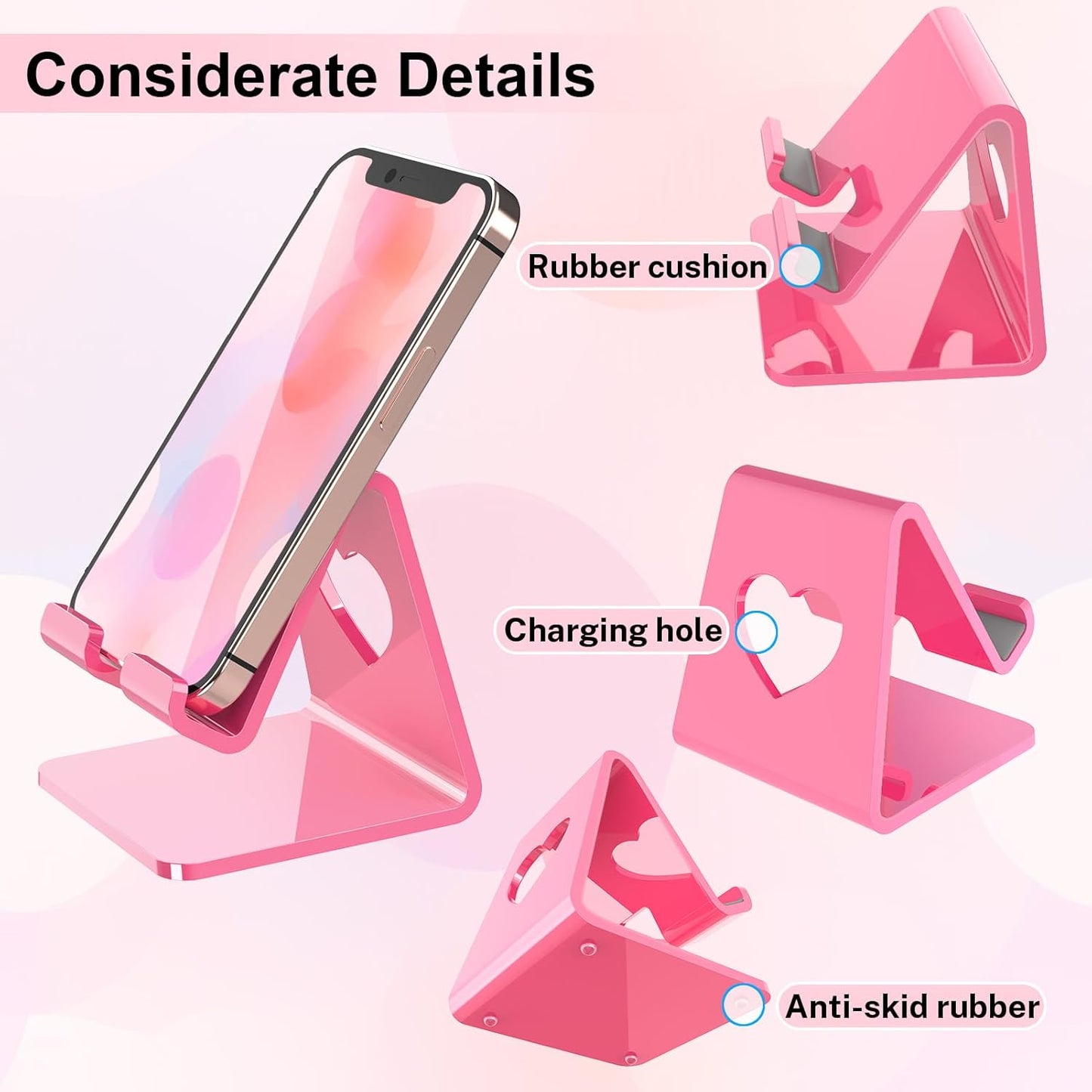 Crpich Acrylic Cell Phone Stand, Portable Phone Holder, Clear Phone Stand for Desk, Compatible with Phone16 15 14 13 Pro Max Mini 12 11 SE, Switch, Android Smartphone, Pad, Tablet, Desk Accessories