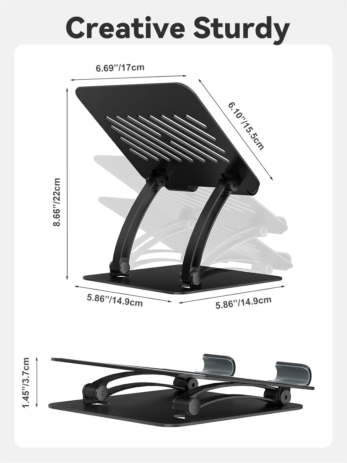 tounee Tablet Holder Stand, Dual Rod Adjustable Aluminum Desktop Stand, Compatible with 4.7-16.9" iPads, Surface Tablets, Portable Monitors, Kindle & More (Gray)
