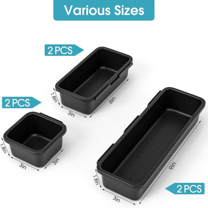StoreHappily 10 PCS Drawer Organizer Set, 4 Size Makeup Drawer Divider Organizer With Non-Slip Pads, Interlocking Plastic Storage Bins for Office,Jewelry Vanity,Gadgets, Bathroom,Kitchen, Black