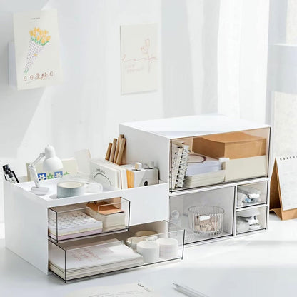 Desk Organizer with Drawers Stackable Storage Drawers, Plastic Compact Desk Storage Box Great for Office School Home Small Space- 1drawers (White)