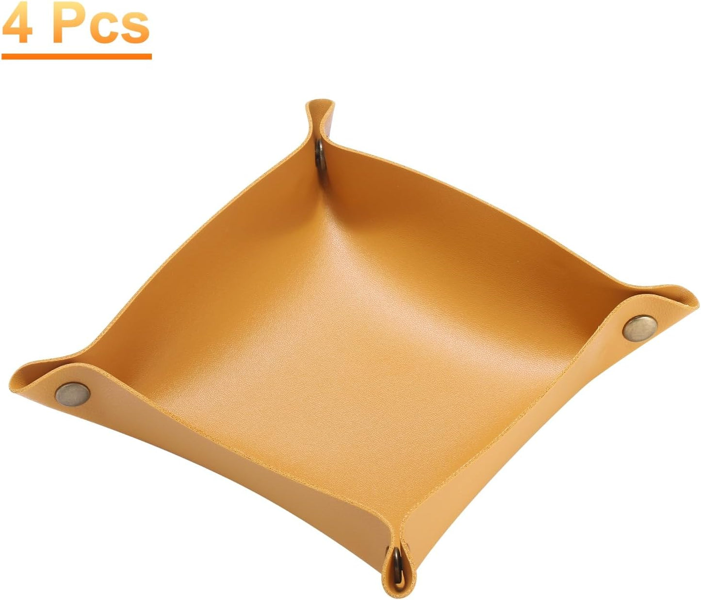 HARFINGTON 4pcs PU Leather Valet Tray Unisex Folding Small Catchall Tray Portable Entryway Table Tray Nightstand Bedside Desk Tray for Key Wallet Watch Coin Jewelry Dice, Pink