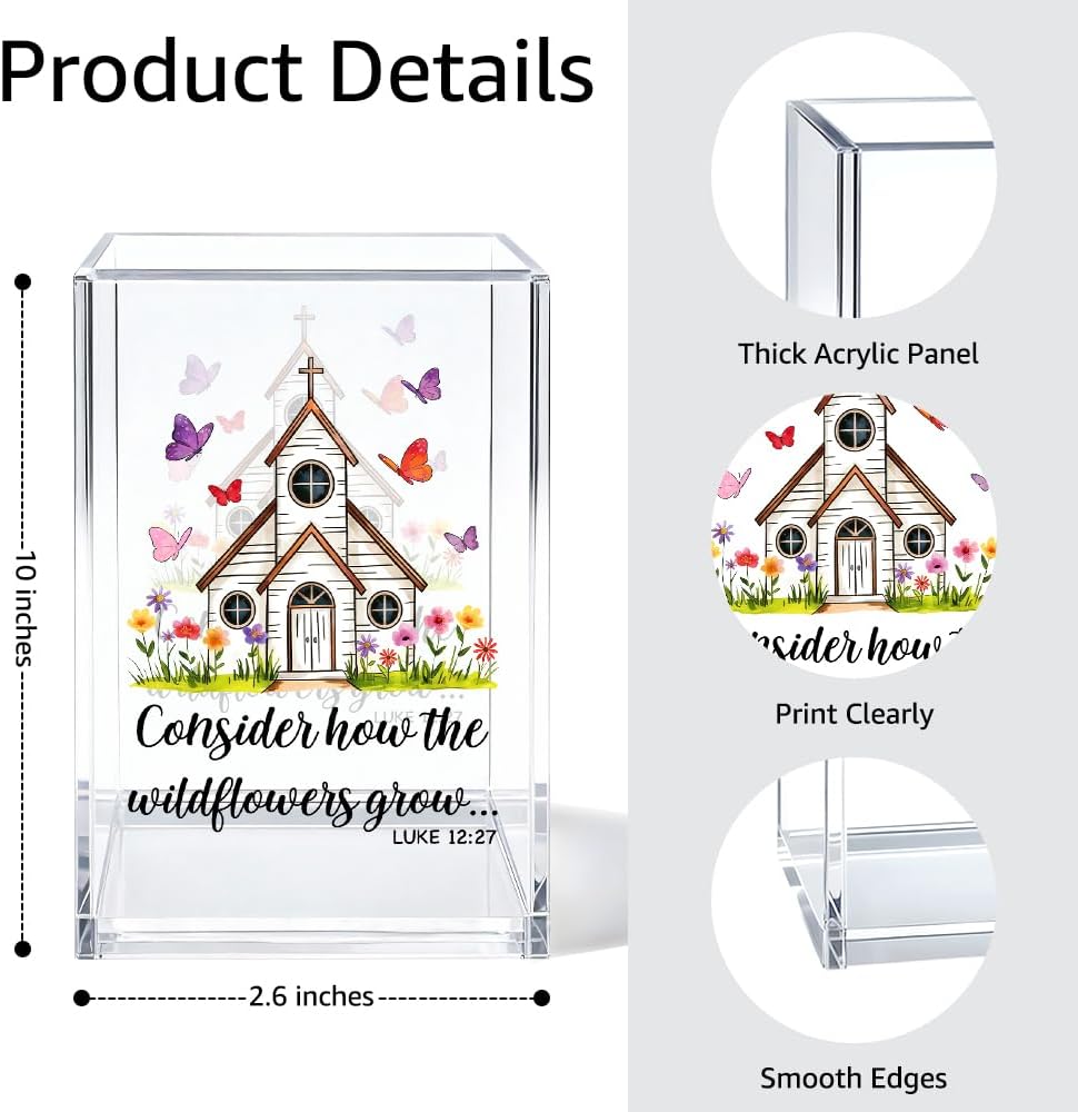 Just Breathe Acrylic Cosmetic Organizer Pen Holder, Anxiety Relaxing Acrylic Desk Holder Cup for Pen Pencil, Dandelion Desk Organizer, Mental Health Office Gifts for Coworker Leader Friend