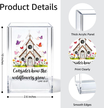 Just Breathe Acrylic Cosmetic Organizer Pen Holder, Anxiety Relaxing Acrylic Desk Holder Cup for Pen Pencil, Dandelion Desk Organizer, Mental Health Office Gifts for Coworker Leader Friend