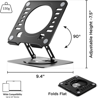 Uncaged Ergonomics Swivel Laptop Stand for Desk, Adjustable Computer iPad Stand for Desk w/ 360 Rotation, Portable Laptop Holder for Home Office Ergonomic Supplies (Black)