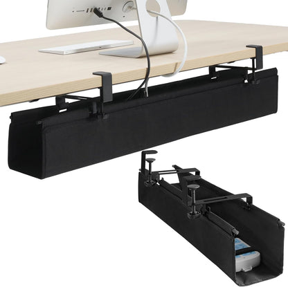 MAXECHO Under Desk Cable Management Tray 28" - Clamp on Wire and Cable Organizer for Storage and to Hide Cords - Ideal for Home Office - Premium Black Fabric Design