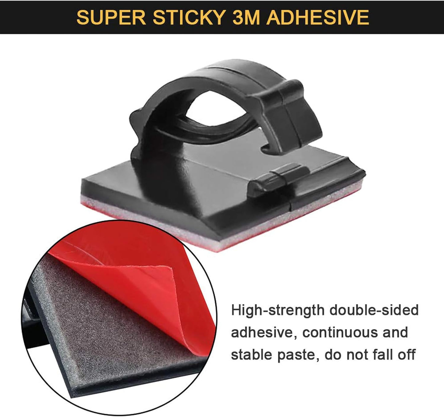 Cable Clips Self with 3M Adhesive Cord Organizer, Wire Holder Clamp Management Sticky for Desk Car Dash Cam Tables Wall, Black 30pcs