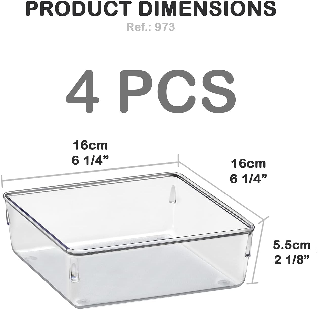 Acrimet Drawer Organizer Modular, Box Tray Storage Bins for Office, Home, Makeup, Kitchen, Junk Drawer ( 4 Pieces) (Clear Crystal Plastic)