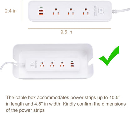 Eichzer Cable Management Box, Premium Cord Organizer Box to Hide Surge Protector on Desk, Power Strip Cover for TV Computer Home Router Office (White)