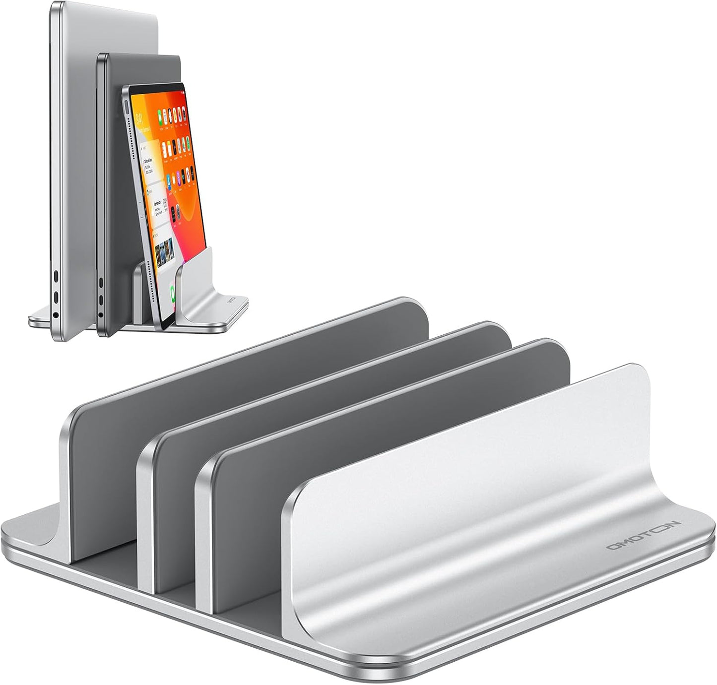 OMOTON Vertical Laptop Stand [Updated 3-Slots Version], Desktop Aluminum Mac Book Stand with Adjustable Dock Size, Fits All Mac Book, Chrome Book and Gaming Laptops (Up to 17.3 inch), Starlight