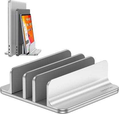 OMOTON Vertical Laptop Stand [Updated 3-Slots Version], Desktop Aluminum Mac Book Stand with Adjustable Dock Size, Fits All Mac Book, Chrome Book and Gaming Laptops (Up to 17.3 inch), Starlight