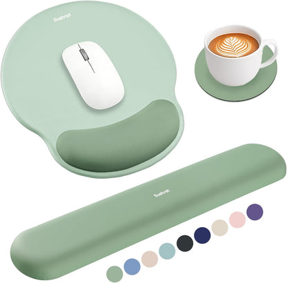 Sushret Mouse Pad and Keyboard Wrist Rest, 3-in-1 Gel Memory Foam Ergonomic Mouse Pad with Wrist Rest Set,Gaming Mousepad Arm Cushion Support for Computer Office Desk Accessories Cute Setup,Sage Green