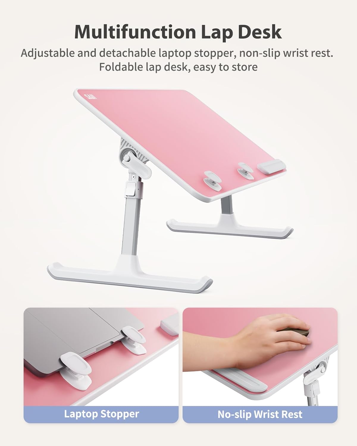 SAIJI Height & Angle Adjustable Laptop Stand for Bed, Lap Desk Bed Tray Table, Light Weight Foldable Portable Laptop Table for Couch Sofa Chair Floor Desk for Adults, Kids (52*30cm Black)