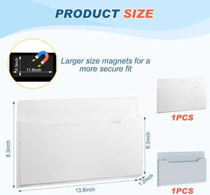 Feifeiya 2 Pcs Magnetic File Folder Wall Hanging Holder Large Pocket Paper Magazine Mail Organizer for Refrigerator Classroom Locker Whiteboard(Vertical,Purple Color,12.2 x 9.4 Inches)