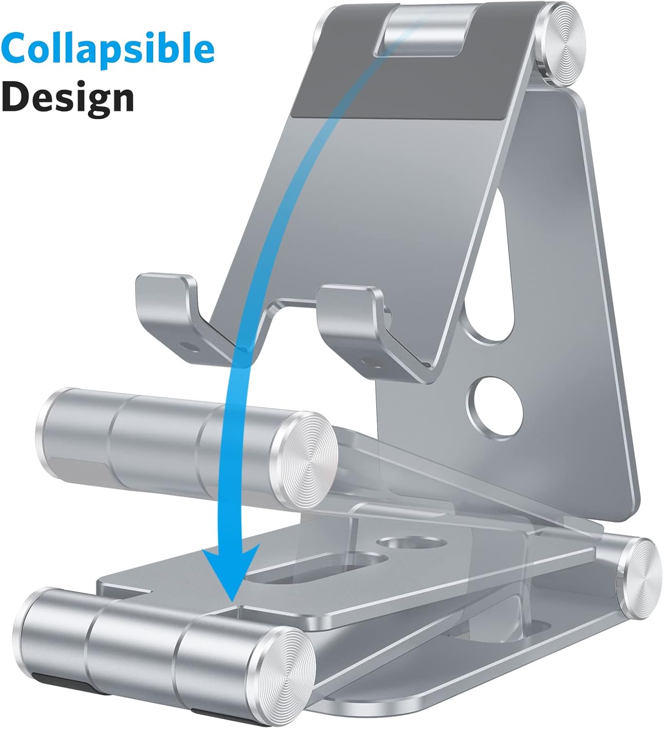 OMOTON Foldable Cell Phone Stand, C4 Portable Aluminum Phone Holder, Adjustable Phone Dock Cradle Compatible with iPhone 17/16/15 Pro Max Air, Samsung Galaxy, Small Tablets, All Smart Phones, Silver