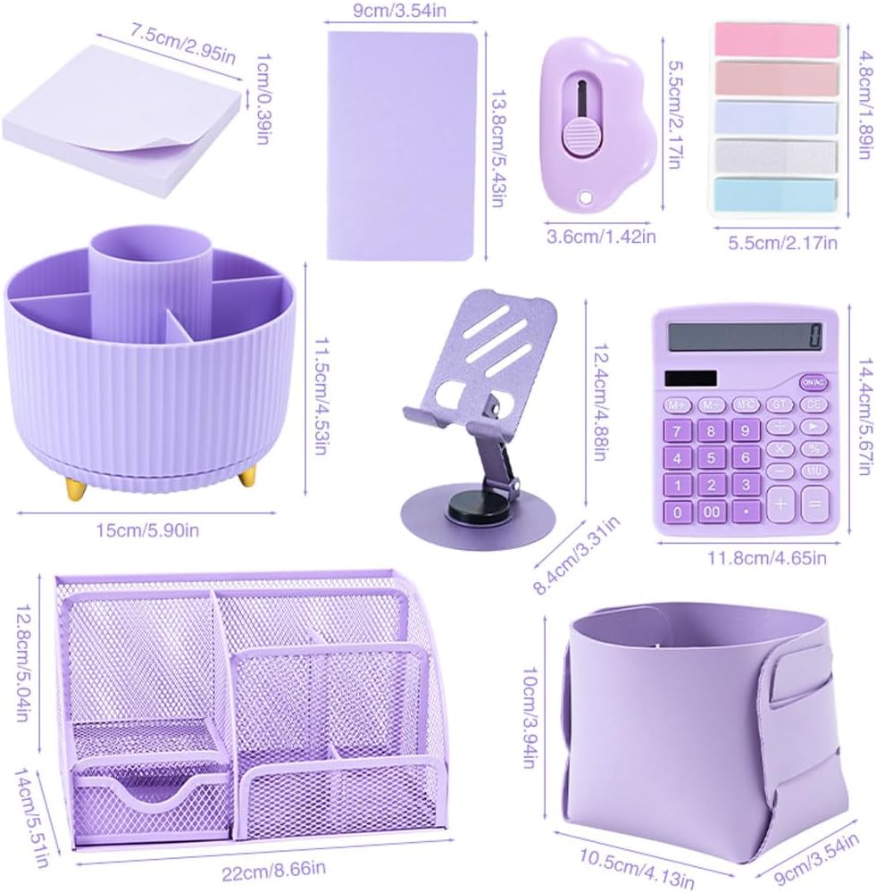 Gawsey Gold Desk Organizers and Accessories Set with 360-Degree Rotating Pen Holder, Acrylic Stapler, Tape Holder, Staple Remover, Binder/Paper Clips Kit, Scissor and 1 Box of Staples