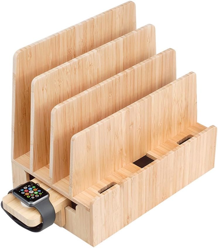 MobileVision Bamboo Charging Station & Multi Device Organizer Slim Version for Smartphones, Tablets, and Laptops