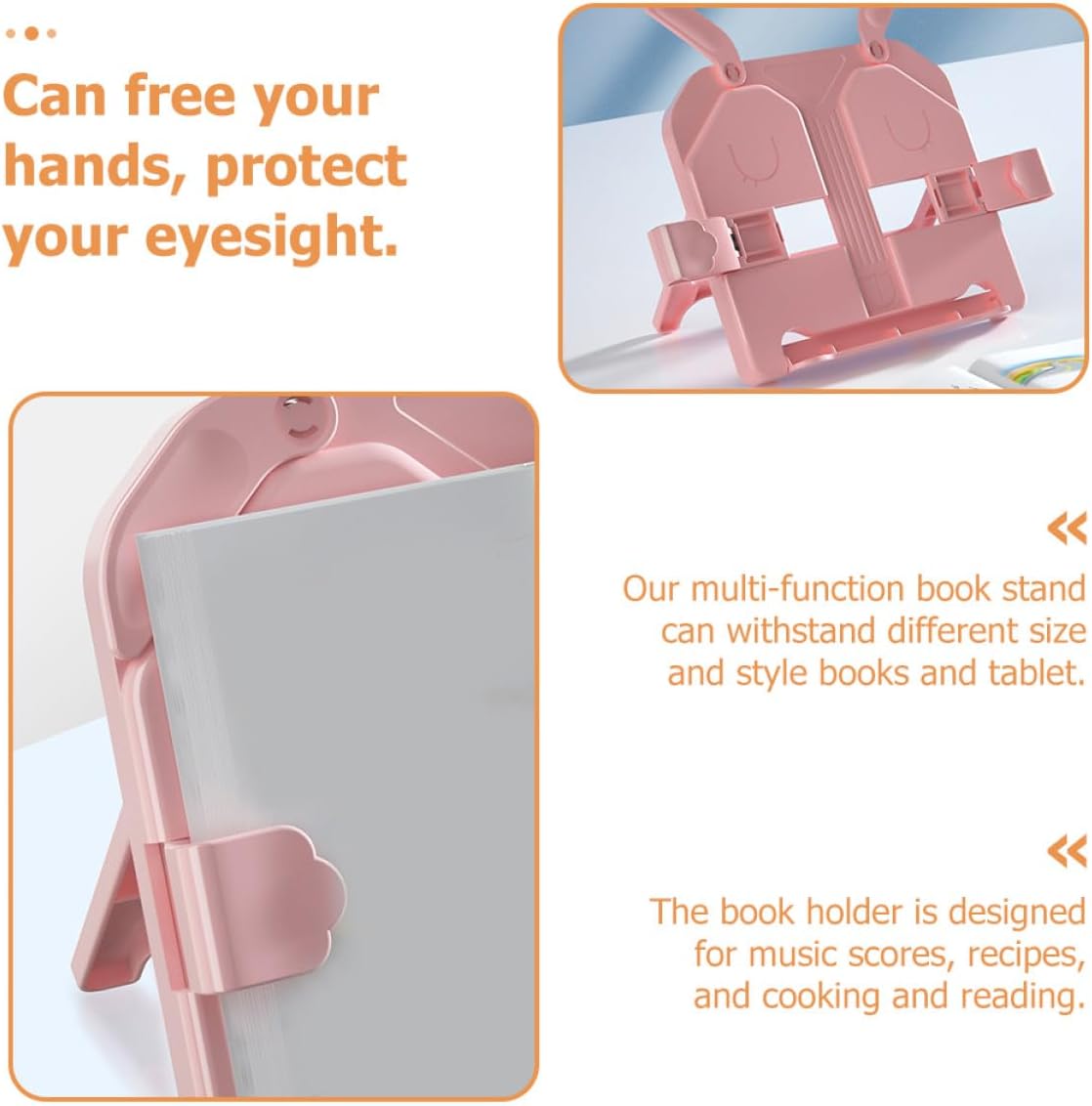 VILLCASE Multi-Functional Reading Stand and Tablet Holder, Portable Pink Book Stand with Document Holder for Students and Office Desk Use