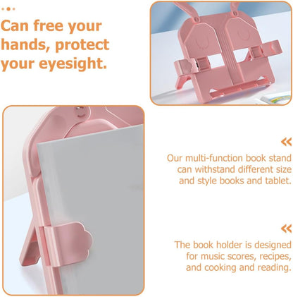 VILLCASE Multi-Functional Reading Stand and Tablet Holder, Portable Pink Book Stand with Document Holder for Students and Office Desk Use
