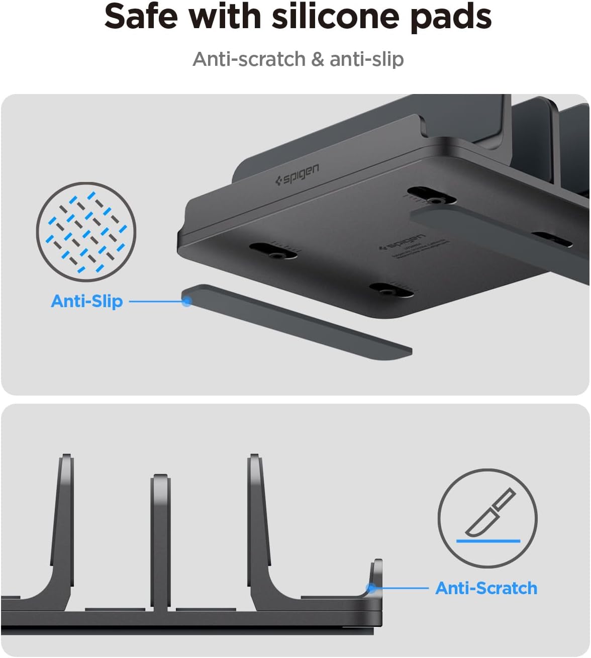 Spigen Vertical Laptop Stand Holder for Desk with Adjustable Dock, 4 Slots Total Fits All MacBook 11"-16"/HP/Dell/Surface/Samsung/LG/Chrome Book LD208S4 - Space Gray