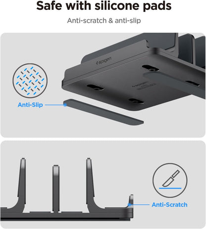 Spigen Vertical Laptop Stand Holder for Desk with Adjustable Dock, 4 Slots Total Fits All MacBook 11"-16"/HP/Dell/Surface/Samsung/LG/Chrome Book LD208S4 - Space Gray