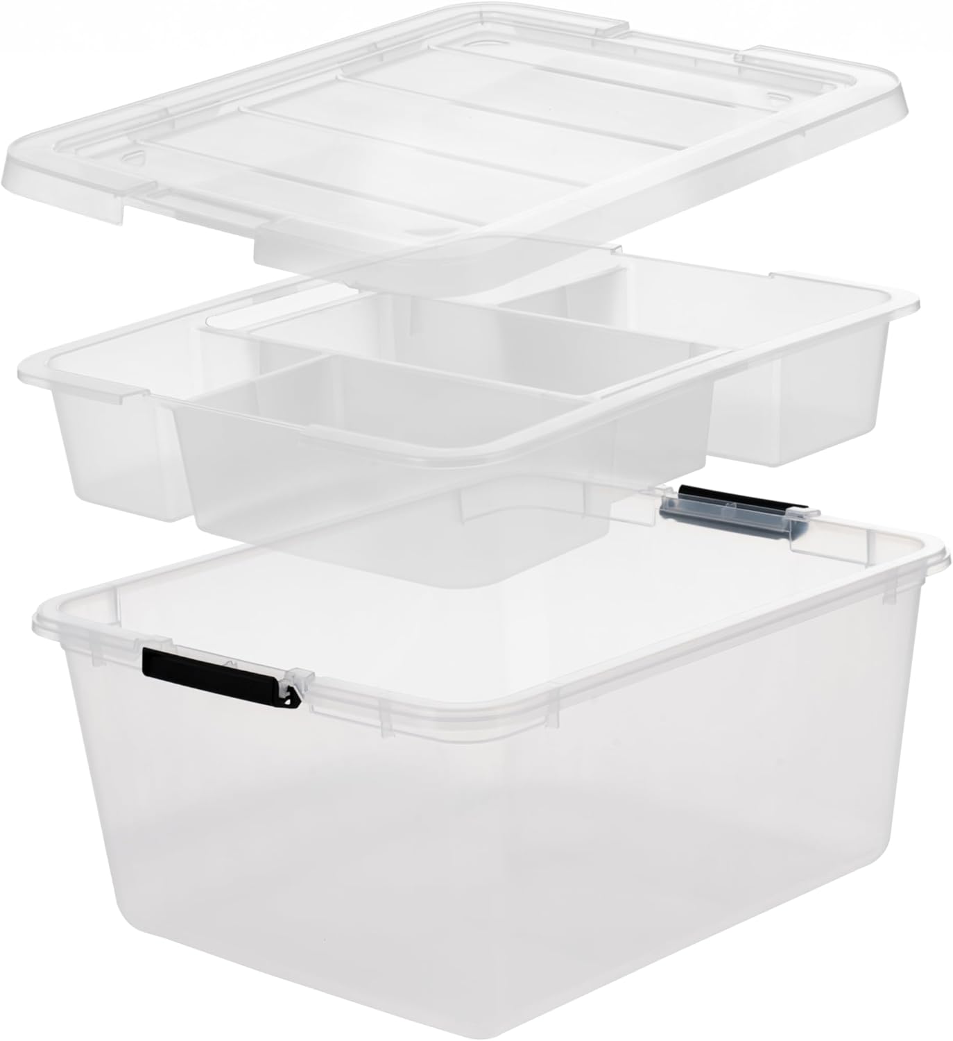 IRIS USA 18 QT Clear Storage Organizer with Removable Dividers, Stackable Plastic Storage Box with Lid, Modular Container for Crafts, Tools, Office & Pantry Organization
