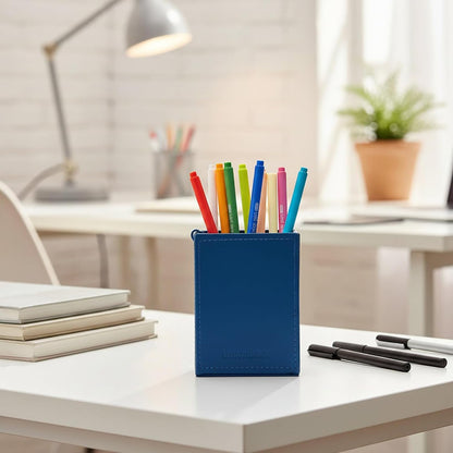 UnionBasic Square Pen Holder, Leather Pencil Cup, Desktop Caddy Stationery Organizer, Beige