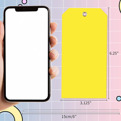 XUWAIDSGN 100 Yellow Plastic Shipping Tags with Wire, Pack of 100, 4 3/4" x 2 3/8", Durable, Waterproof, Blank, Writeable, Multi-Purpose Labels