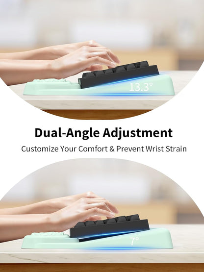 3-in-1 Ergonomic Keyboard Stand with Wrist Rest & Mouse Pad Set, Comfy Keyboard Riser Holder Soft Mousepad with Massage Design, Memory Foam and Non-Slip PU Base for Pain Relief, Black
