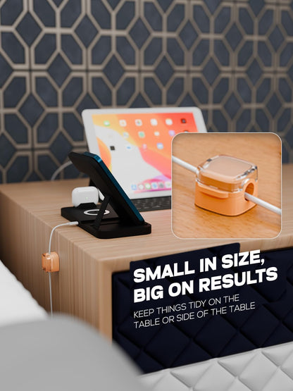6-Pack Magnetic Cord Holder, Cord Holder with Strong Magnetic Lid, Holds Cables Firmly, 7 mm Charger Holder & HDMI Cord Organizer Clips, Strong Adhesive Pad (Orange)