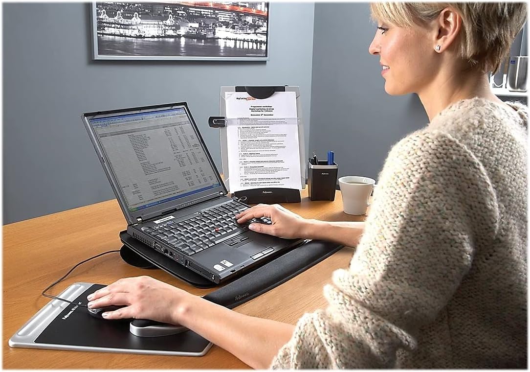 Fellowes Office Suites Desktop Copyholder with Memo Board, Black/Silver (8033201), 15" x 10.3" x 6"