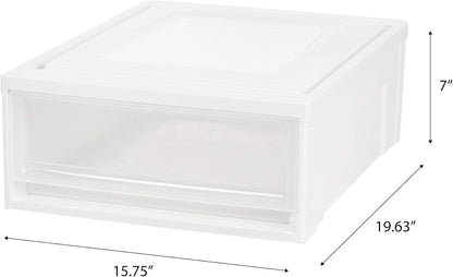 IRIS USA 22 Qt Under Bed Storage Drawer, Stackable Plastic Organizer Bin, Smooth-Glide Sliding Drawer, 4 Pack, White