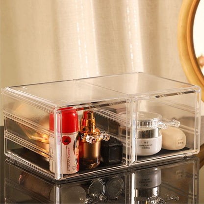 Cq acrylic Drawer Organizer with 3 Long Drawers,Stacking Office Supply Organizer and Desk Pen Storage and Stationary Organizer,Clear Makeup Storage Organizer for Palettes,Cosmetic, Beauty for Vanity