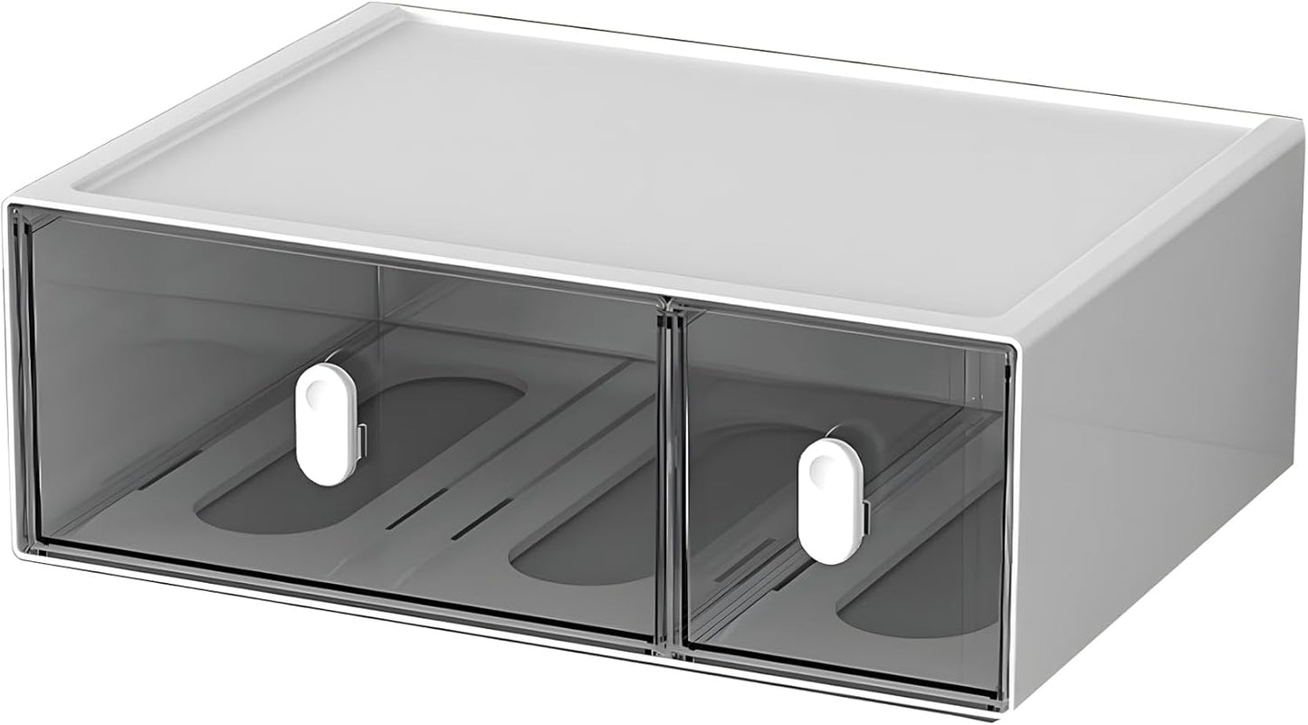 Desktop Storage Drawers, Plastic Desk Organizer with 3 Drawers, Modular Stackable Toolbox Units for Office Stationary, Makeup Container, Bathroom Countertop (1 Tall Layer, Cream & Clear)