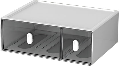 Desktop Storage Drawers, Plastic Desk Organizer with 3 Drawers, Modular Stackable Toolbox Units for Office Stationary, Makeup Container, Bathroom Countertop (1 Tall Layer, Cream & Clear)