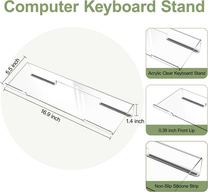 MOSISO Computer Keyboard Stand&Wrist Rest Support for Keyboard &Mouse Pad Set, Ergonomic Massage Wrist Rest Set, Easy Typing Working Acrylic Clear Stand for Office Home, Apricot