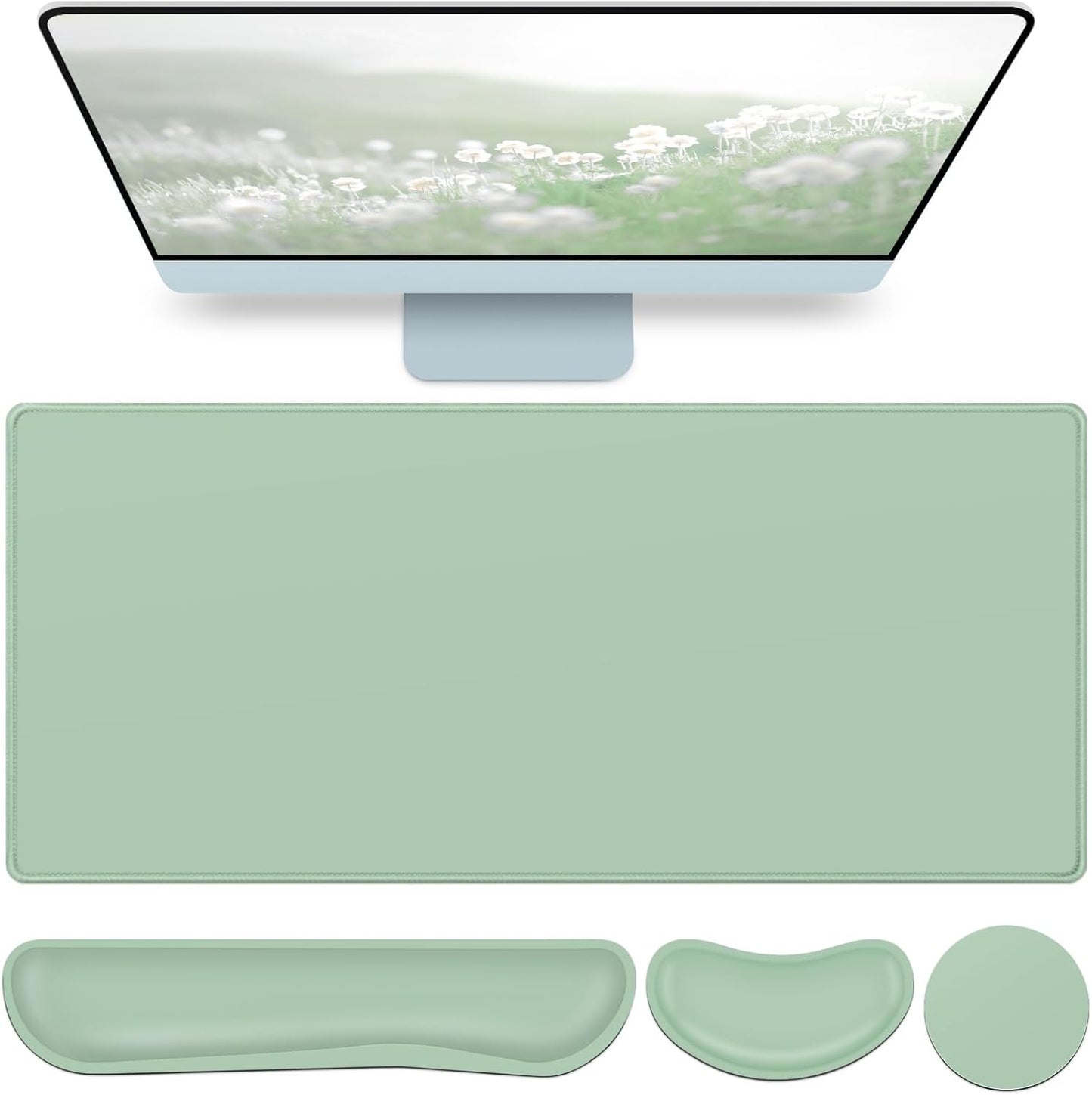 Desk Mat, Large Gaming Mouse Pad with Wrist Rest, 4in1 XXL Mousepad+Keyboard Wrist Rest+Mouse Pad Wrist Support+Cup Coaster Set Ergonomic Floral Computer Desk Arm Wrist for Decor Home Office Women