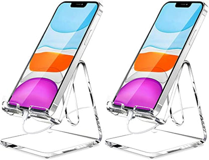 Crpich Acrylic Cell Phone Stand, Portable Clear Phone Stand for Desk, Compatible with Phone16 15 14 13 Pro Max Mini 12 11 Plus SE, Switch, Android Smartphone, Pad, Tablet, Desk Accessories