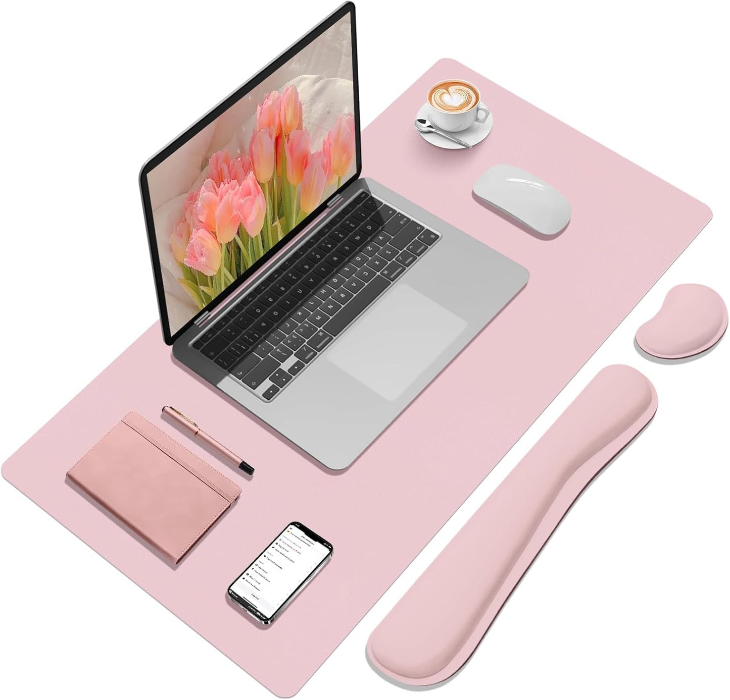 Wrist Rest for Computer Keyboard and Mouse, Ergonomic Design Wrist Support Pad for Keyboard, Soft Memory Foam Desk Pads Support Hand and Arm Easy Typing Pain Relief, 2 Piece Pad, Cream Pink
