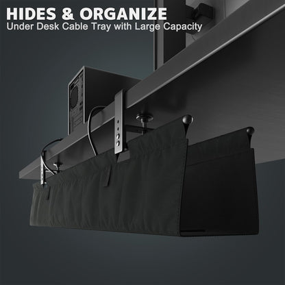 No Drill Under Desk Cable Management Tray - 36" Clamp/Screw Desk Cord Management, Premium Fabric Cable Racyway for Office & Home