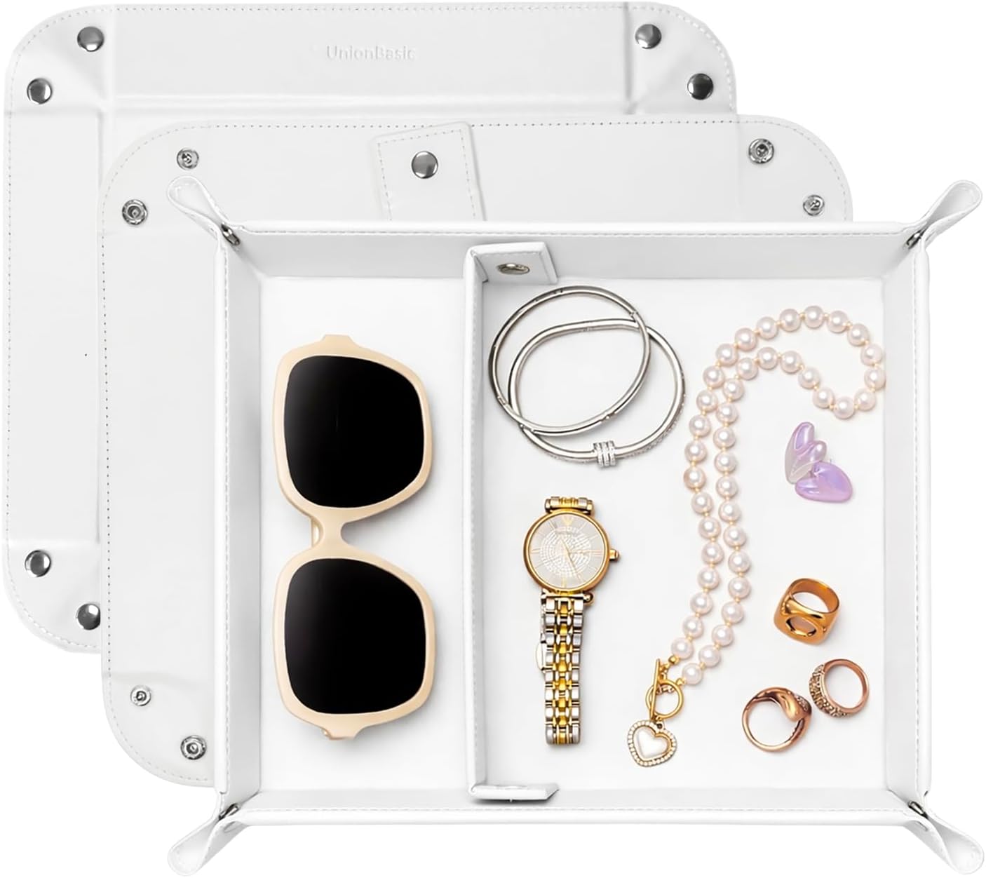 UnionBasic Medium Valet Tray, Jewelry Tray for Rings Watches Earrings, Entryway Catchall Caddy for Coins Keys Change, Nightstand Bedside Valet Holder, Trays for Electronic Gadgets, Candy Pink Plus - Colors A