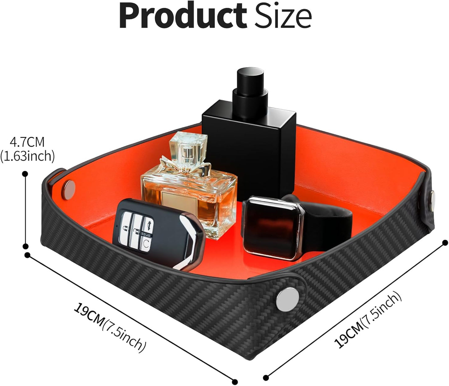 Leather Catchall Tray for Men, Valet Tray Organizer for Wallet, Keys, Accessories,Leather Carbon Fiber Desktop Storage Tray,Red