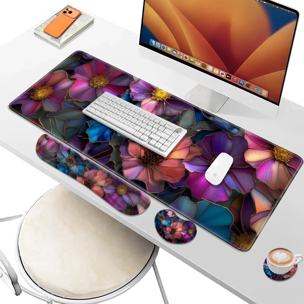 Desk Pad and Keyboard Wrist Rest, Large Mouse Pad + Keyboard Pad+Mouse Wrist Support, Non-Slip Desk Mat Protector for Office, Home 31.5×11.8 Inches Anime Dragon